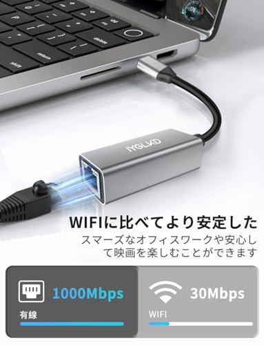 IYGLKD USB-C LAN 有線LANアダプター 1000Mbps 高速 Type-C to RJ45 ギガビットイーサネット lan usb 変換アダプタ Switch MacBook iPad Pro iMacなどに対応 の商品画像 1