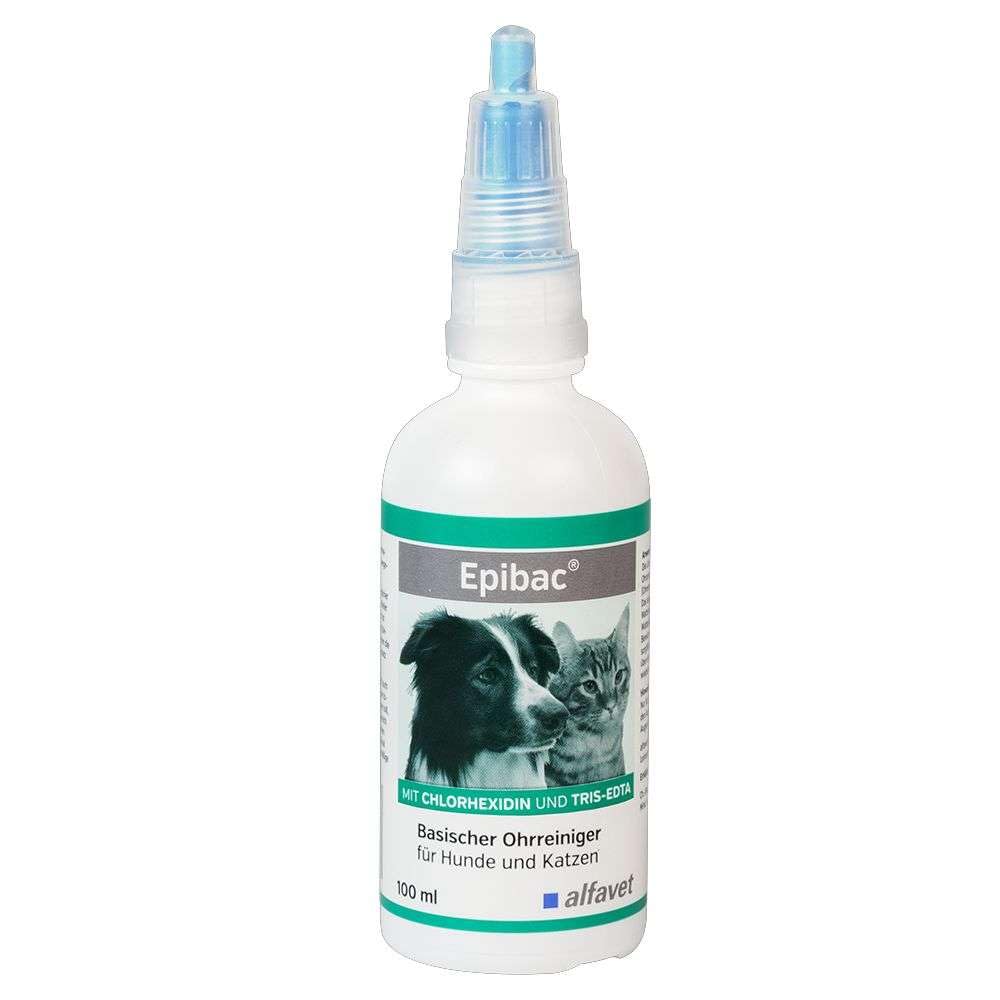 Alfavet Epibac, basischer, sehr milder Ohrreiniger für Hunde und Katzen mit Chlorhexidin und Tris-EDTA, 100ml