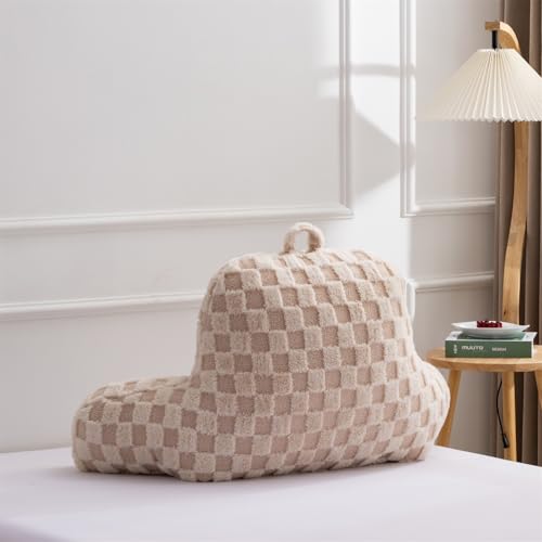 Image of Aimuan Reading Pillow Checkered Bed Rest Wedge Backrest Checkerboard Pillow with Arms Back Support for Sitting Up in Bed Cushion Incline Rest Sleeping Snoring Pillow (Beige,Large)