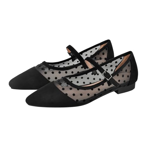 Polka Dot Pointed Toe Flat Shoe Hollow Out Mesh Mary Jane Ballet Mary Jane Flats for Women Dress Casual Breathable Flat3