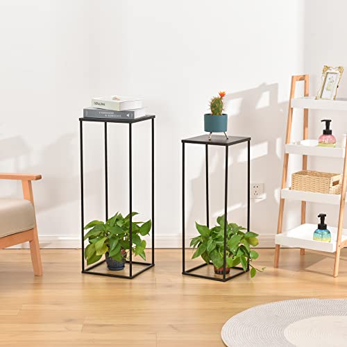 Indoor Metal Plant Stand Black Iron Plant Shelf For Flower Display, Plants Stands For Small Corner Party Decor Decorations Set Of 2 Pedestal Square, 27.5&31 Inches Tall #TOP2