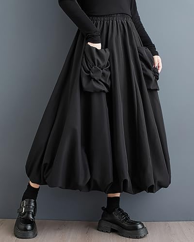 Women's Skirt Wide Legs Elastic Two Side Pockets Flowy Hem Solid Color Baggy Loose Oversize GZ2683