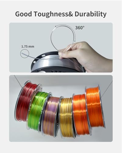 Image of Silk PLA Filament 1.75mm, Metal-Like Shiny 3D Printer Filament 1kg (2.2lbs), Dimensional Accuracy + /- 0.02 mm, Neatly Wound, No Clogs, Vacuum Sealed, Fit Most FDM Printer, Metallic Silver