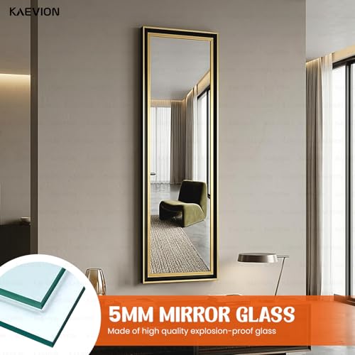 Image of 4x1 Ft Full Length Mirror Black Gold Frame, 5mm High-Definition Wall Mirror, Vertical or Horizontal Hanging Long Dressing Mirror for Entryway, Bedroom & Dressing Room