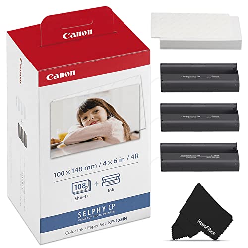 Canon Photo Paper , Printer Photo Paper, KP-108IN KP108 | Color Ink Paper - Includes (4x6) 108 Ink Paper Sheets + 3 Ink toners for Canon Selphy CP1300, CP1200, CP910, CP900 Compact Photo Printers