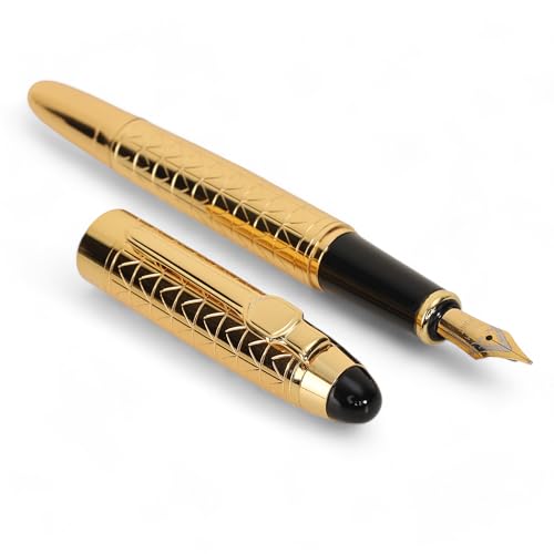 Image of 20641 Luxury Fountain Pen Golden Crafted Design Metal Body Iridium Nib with Ink Converter, Pen for Men & Women with High End Gift Box. (FINE NIB)