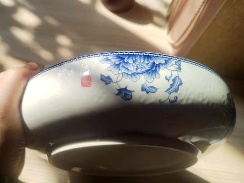 Image of Porcelain Tea Tray, Double-Layer Ceramic Tray Round Elegant Blue & White Design, Large Capacity Water Basin, Smooth & Easy to Clean