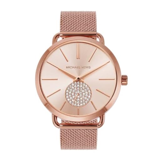 Michael Kors damklocka Portia, 36 mm fodralstorlek, tvåvisare, rostfritt stål armband, Roséguld, Damen Standard, armband