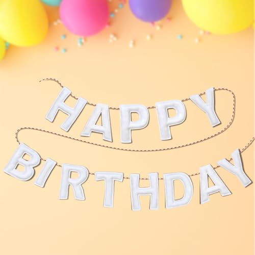 Image of Mindsoft Felt Happy Birthday Garland Rainbow Banner Reusable Happy Birthday Sign Party Supply for Party Decor(White Color,Normal)