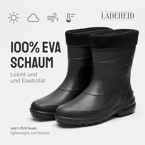 Ladeheid Thermo Eva Gummistiefel Damen gefüttert wasserdichte und federleichte Regenstiefel Damen LA-800-2017 (Schwarz/Schwarz, 38 EU)
