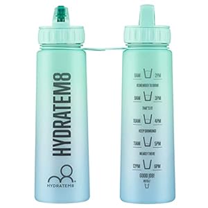 HYDRATEM8 Gourde avec Paille,900 ml,sans BPA,Tritan,Gourde Marqueurs de Temps et Motivation,Plastique Adulte Gourdes Réutilisables,Bouteille d’eau et Running,Musculation,Randonnée,École