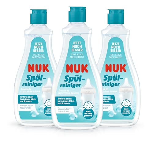 Liquide vaisselle pour biberons NUK | 500 ml | Idéal pour nettoyer les biberons, les tétines et accessoires pour bébé | Sans parfum | pH neutre | Flacon 100% recyclable | 3 unités