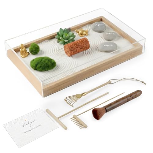 Suna Zen Life Mini Zen Garden Kit – Large Zen Garden for Desk with Bamboo Tray, Includes 15 Accessories & 6 Tools, Japanese Sand Tray Decor for Home, Office, Meditation, and Relaxation,13'x8.2'x2'