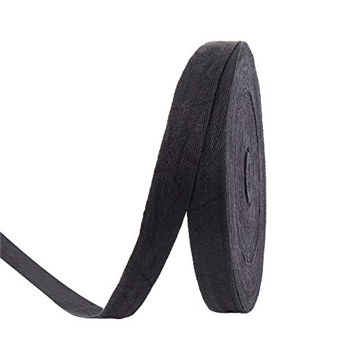 Ruban Sergé Coton 15mm X 45m - Noir, Motif Chevron, Pour Couture Et Décoration
