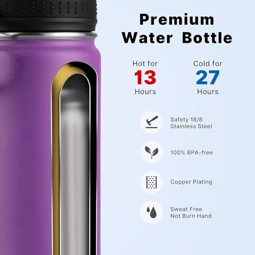 Image of koodee Insulated Water Bottle-26 oz Stainless Steel Vacuum Sports Water Bottle with Straw Reusable Metal Water Flask with Leak Proof Straw Lid (Purple)