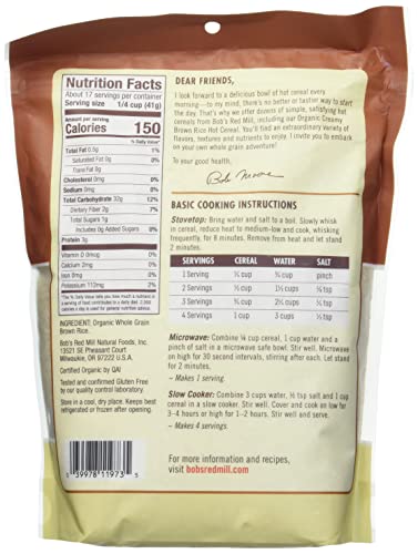 Image of Bob's Red Mill Organic Brown Rice Hot Cereal, 24oz (Pack of 4) - Non GMO, Whole Grain, Vegan, Kosher