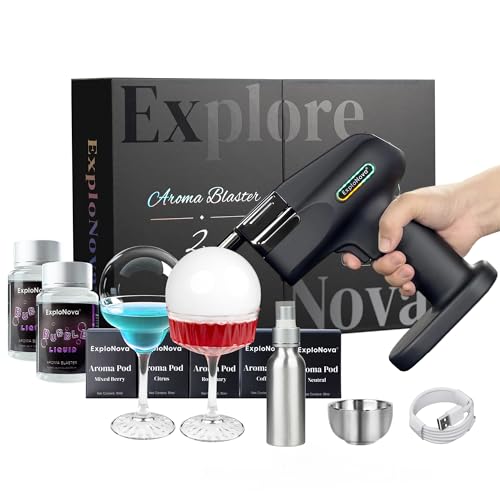 ExploNova Cocktail Bubble Smoke Gun with 5 Flavour Aroma Pods and Edible Bubbles, Electric Bubble...