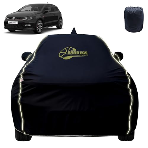 Image of Reflector Waterproof Car Cover for Volkswagen Polo with Mirror & Antenna Pocket | All Weather Protection | Washable Fabric | Black Color
