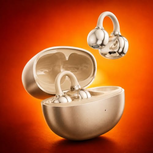 Image of Wireless Open Ear Buds with 60H Battery, 12mm Custom Drivers, Spatial Audio, Premium Leather Dual Form Design, Low Latency, Quad Mic ENC, Ambient Awareness, IPX5 - White
