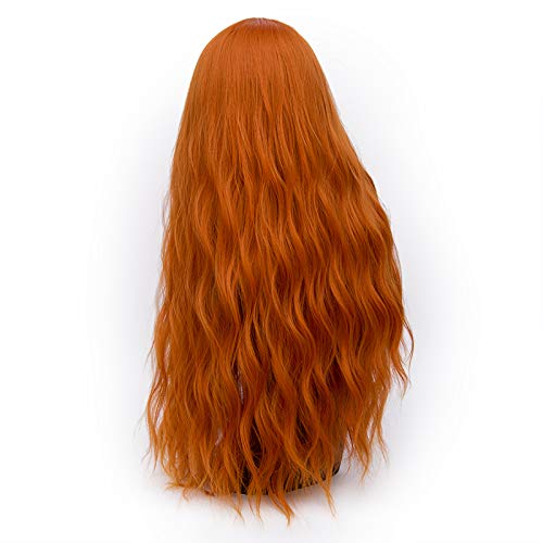 Perruque longue orange 70cm en rouleau postiche ondulé pour cosplay