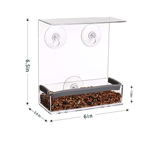Suq I Ome Outside Wild Clear Window Mounted Bird Feeders For Viewing With Strong Suction Cups, Acrylic Clear, Window Bird House Feeder For Cardinals, Blue Jays, Finches (Square) #TOP1