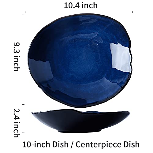 Vomana Ceramic Decorative Dish, Blue Pottery Fruit Bowl, Porcelain Versatile Centerpiece Decor Dish, Accent Tray With Blue Glaze For Gift Decor Entryway Living Room Dining Table (10'' Dish) #TOP1