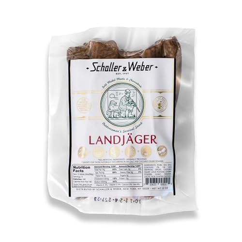 Schaller & Weber Landjäger Smoked German Sausage, 10 Oz (Pack of 1) | Hickory Smoked All Natural Cured Meat, Gluten Free, No Artificial Ingredients | Authentic Alpine Style Snack for Hiking & Camping