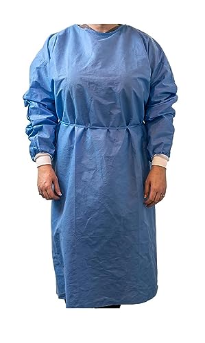 Disposable Waterproof PPE Isolation Gown with Knitted Cuffs,200, Blue, One Size fits All