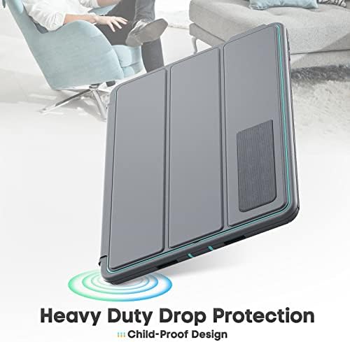 SEYMAC stock iPad 9th/8th/7th Generation Case 10.2'' with Pencil Holder, Sturdy Folio Stand & Detachable Magnetic Cover, Auto Sleep/Wake Cover for iPad 10.2 Inch 2021/2020/2019 (Gray/Skyblue)