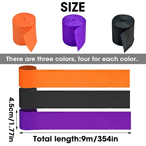 Yomiie 12 Rolls Crepe Paper Streamers, 360 Feet Orange Black Purple Tassels Streamer Paper For Halloween Theme Party Supplies Room Wall Decor Crafts Backdrop Decorations #TOP1