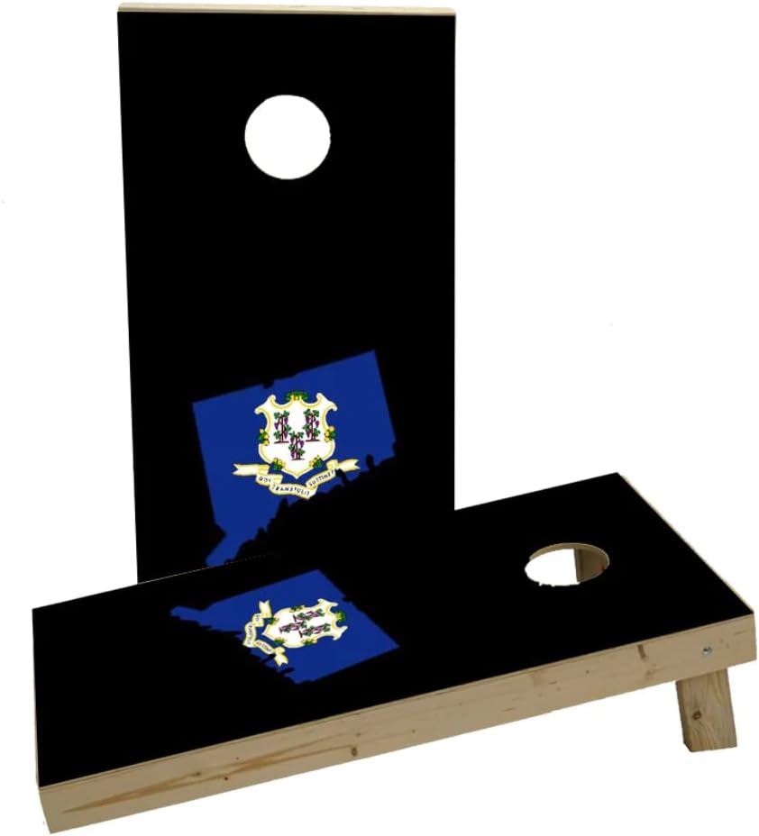 Connecticut State Flag Outline (Black Background) Custom Cornhole Board Game Set