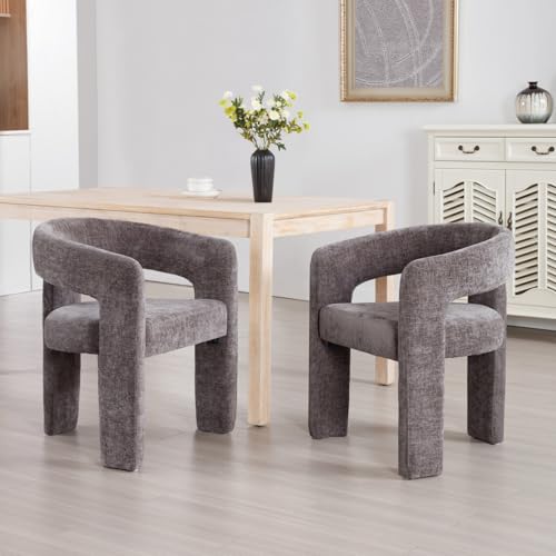 Modern Boucle Dining Chair, Sherpa Upholstered Accent Kitchen Chair with Arms Comfy Barrel Side Chair for Living Room/Home Office/Reception, Black Fur