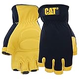 Cat CAT012206L Premium Deerskin Palm Gloves – Black and Yellow, Large, Half-Finger, Gel Padded Palm Gloves with Polyester and Spandex Back