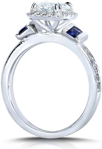 Kobelli Round-cut Moissanite Bridal Set & Sapphire 2 CTW 14k White Gold (3 Piece Set)