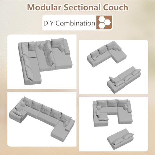 Image of Oversized Modular Sectional Sofa Couch, Large 6 Seater Corner Sofa Modern U Shaped Sectional Couch Cloud Couches for Living Room, Office, Spacious Space, Corduroy,No Assembly Required, Light Grey