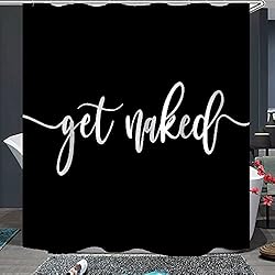 Eleroye Cortina de ducha de 182.88 x 198.12 cm, divertida y linda frase en blanco con fondo negro, diseño simple, tela lavable a máquina, juego de decoración de baño con gancho cortina de baño