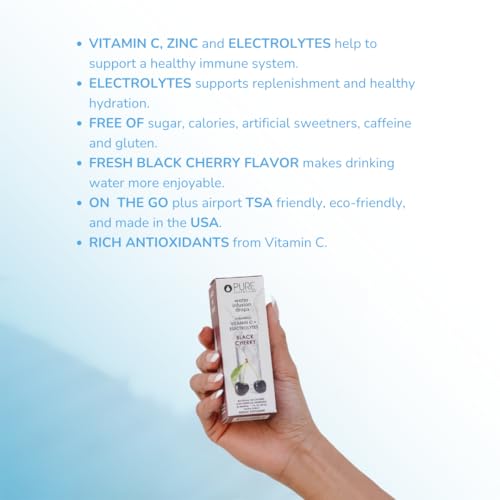 Image of Pure Inventions - Water Enhancer Drops - Delicious, Refreshing Sugar-Free Electrolyte Drops, Antioxidant Vitamin C Support, Zero Calories, No Artificial Sweeteners, Black Cherry, 12 Servings
