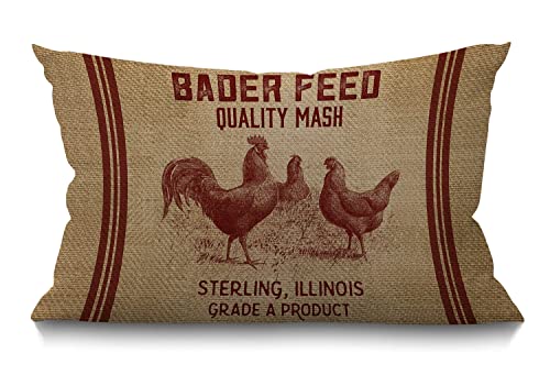 BGBDEIA Funda de cojín de arpillera con diseño vintage de pollo, decoración del hogar, funda de almohada lumbar de algodón y lino para sofá, decoración del hogar, rectangular, 30 x 50 cm