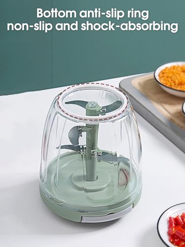 Vegetable Chopper 900ml - Multi-Function Manual Food Processor - Hand-Pull Design with Handle & Lid - Slicer, Dicer & Blender for Onion, Garlic, Peppers, Fruits, Nuts, Herbs (Green) - Image 4