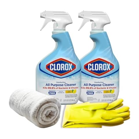 Aserson Disinfecting All Purpose Cleaner, Lemon Scent, 32 Fl Oz, Pack of 2 Bundle with Latex Gloves and Cleaning Cloths Cover
