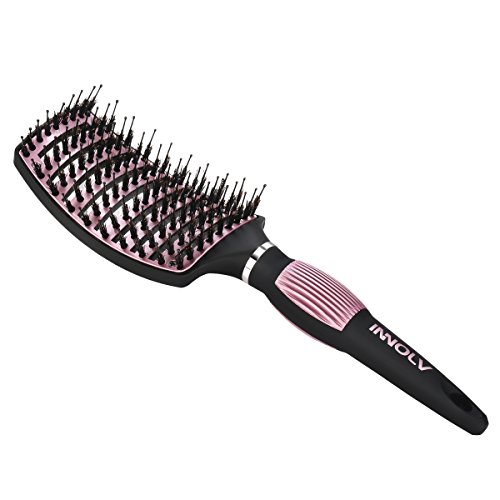 Boar Bristle Hair Brush-Curved and Vented Detangling Hair Brush INNOLV Nano Thermal Ceramic&Ionic Brush for Women Long, Thick, Thin, Curly & Tangled Hair