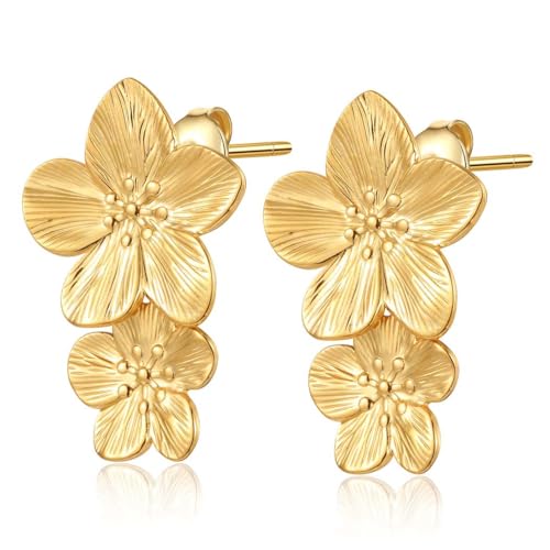 FLORA FEMININOS BRINCO FOLHEADO A OURO 18K 2 FLORES