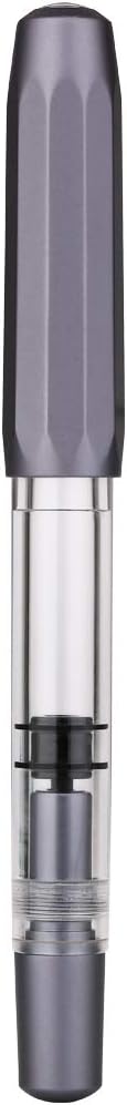 czxwyst T1 Piston Metal Fountain Pen Large-Capacity Ink Pen Original Box (Gray, Fine Nib 0.6mm)