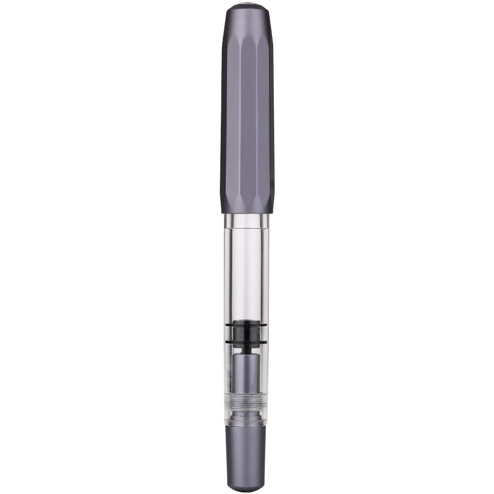 czxwyst T1 Piston Metal Fountain Pen Large-Capacity Ink Pen Original Box (Gray, Fine Nib 0.6mm)