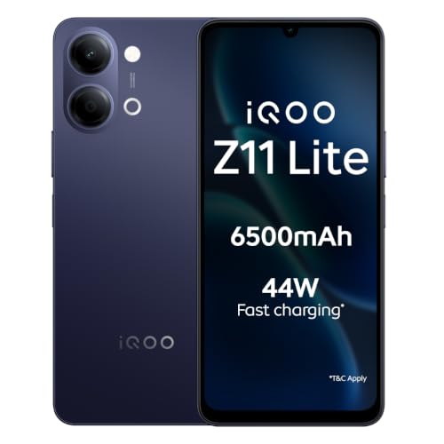 Image of iQOO Z11 Lite 44W 5G (Midnight Blue, 4GB RAM, 128GB Storage) | 6500mAh Battery with 44W Fast Charging* | Dimensity 6300 with 579k+ AnTuTu Score* | OriginOS 6.0 with AI Creation* & Private Space*