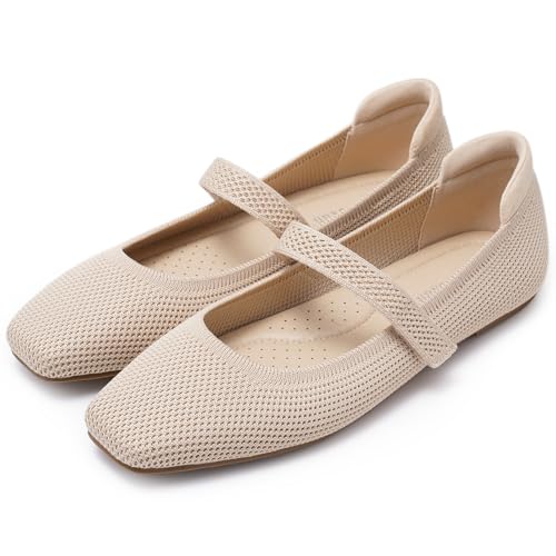 MaxMuxun Women's Ballet Flats Shoes Square Toe Mary Jane Shoes Women Comfortable Knit Flats for Casual Wedding Office Dressy Business2