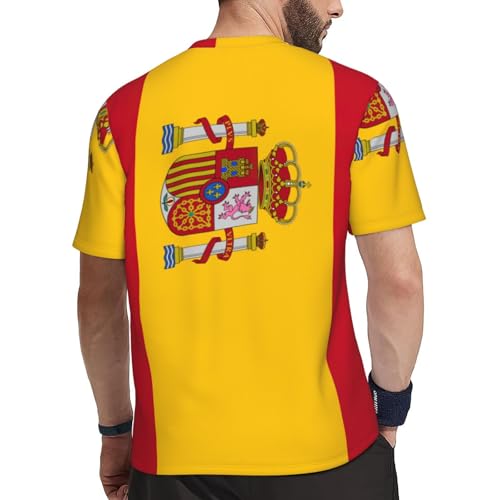Camisetas de secado rápido con la bandera de España para hombre, camisetas de gimnasio que absorben la humedad, camisas de entrenamiento de manga corta para deportes, Negro -, Medium