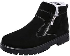 Hanani Men's Snow Boots, Zipper, Short, Snow Shoes, Zipper, Suede, Fleece Lined, Cold Protection, Waterproof, Non-Slip, Sheepskin Boots, Warm, Casual, Winter Shoes, Cotton Shoes