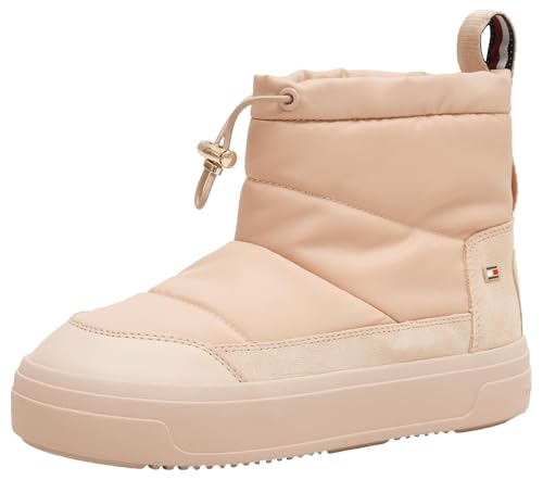 Tommy Hilfiger Botines Mujer Flag Nylon Mini Snowboot con Plataforma, Beige (Misty Blush), 39 EU