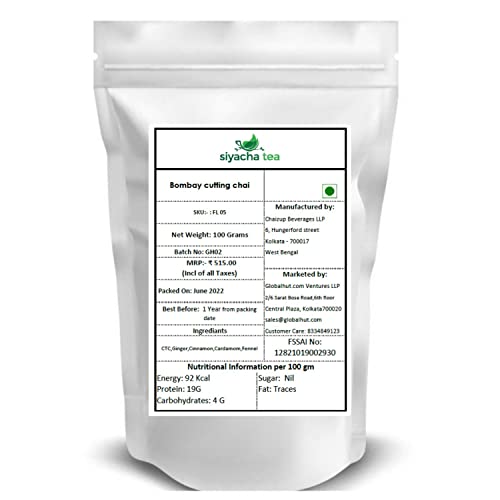 Image of Siyacha Tea Bombay Cutting Chai|100 Grams |Strong Malty Black Tea |with Pure Ginger, Cinnamon, Cardamom, Fennel Blend |100% Natural Herbal Refreshing Beverage(Makes 50 Cups)